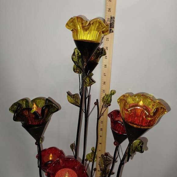 Elegant Vintage Floral Glass & Wrought Iron Tealight Holder Art Sculpture Decor - Picture 4 of 12
